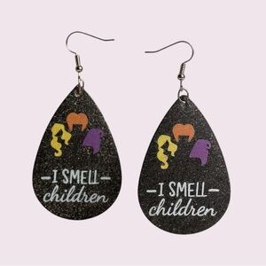 Hocus Pocus “I Smell Children” Double-Sided Glitter Teardrop Earrings​